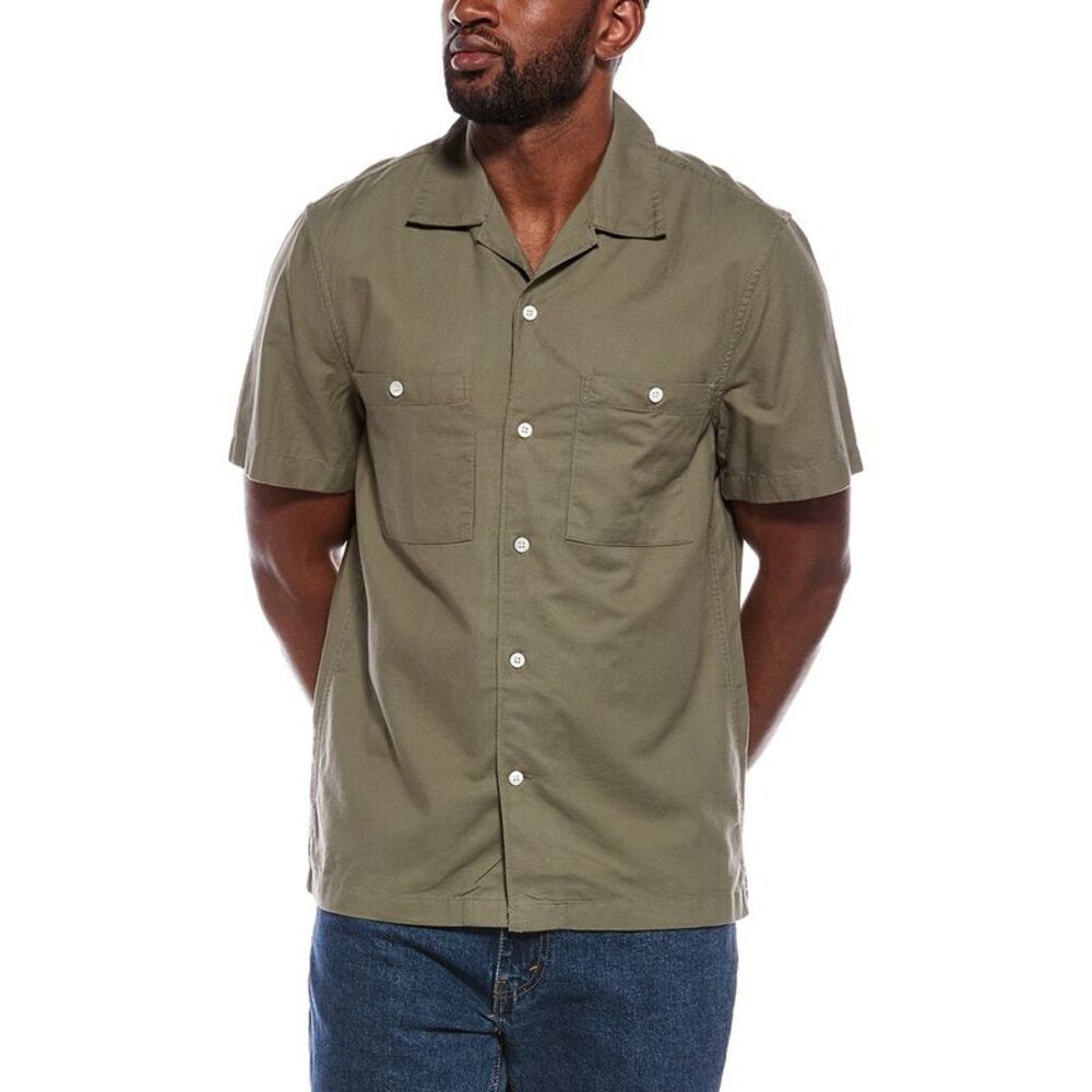 Madewell Mens  Camp Collar Short Sleeve Shirt, Green